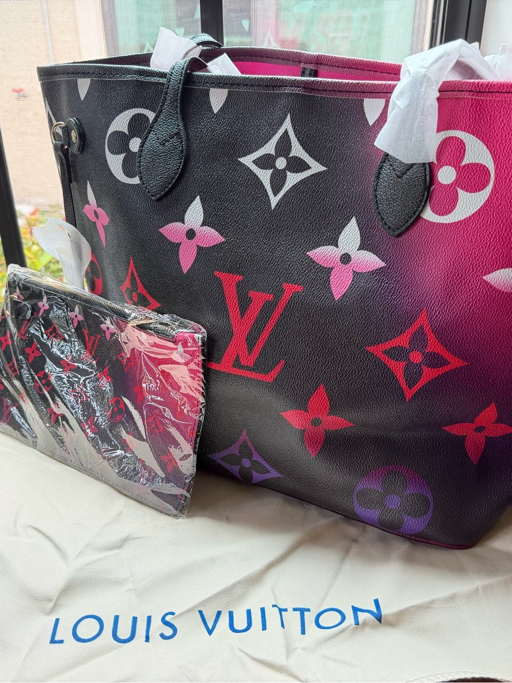 Louis Vuitton Black Tote with Pink & Purple Monogram Gradient